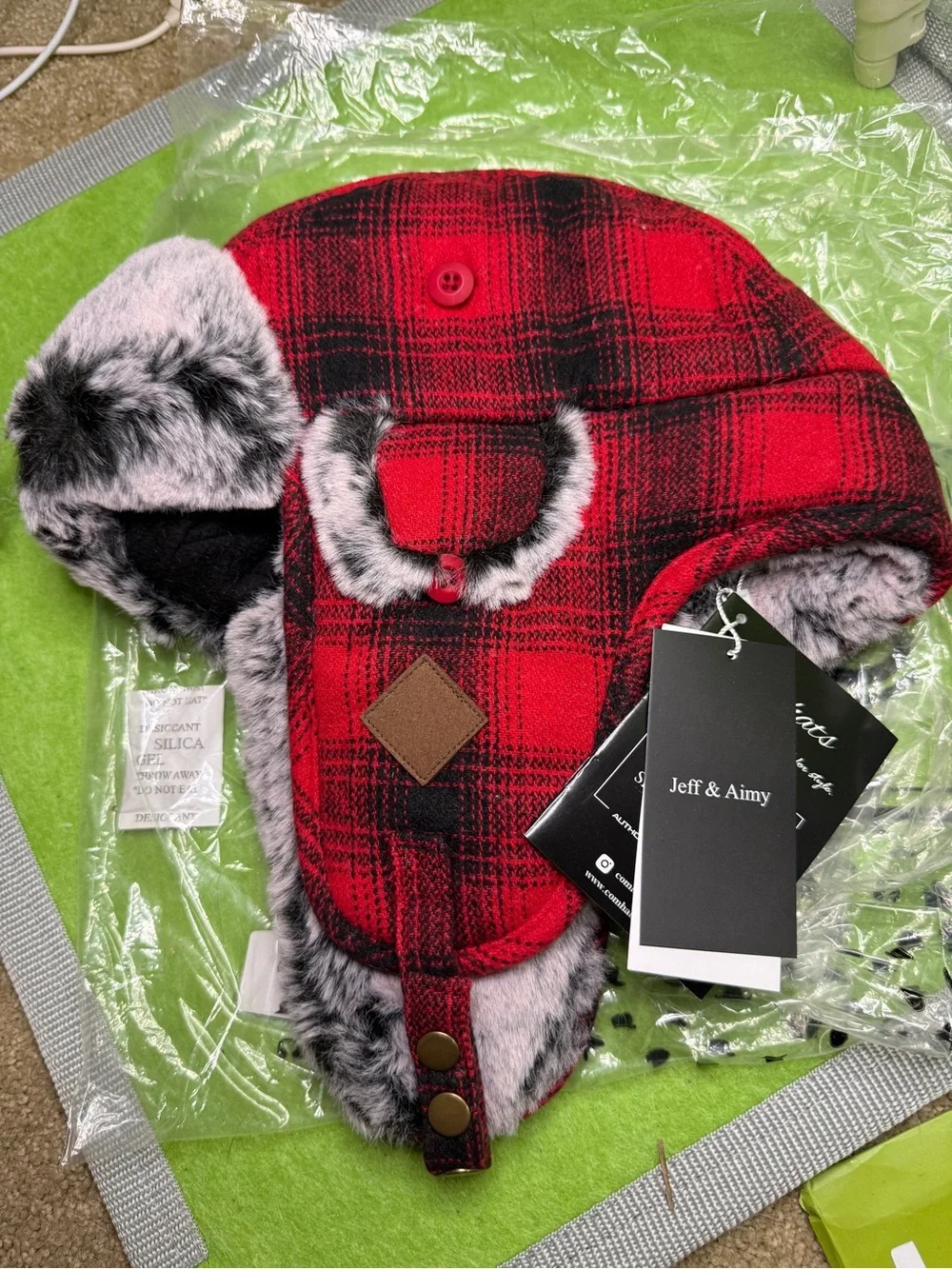 Red Plaid Faux Fur Bomber Hat